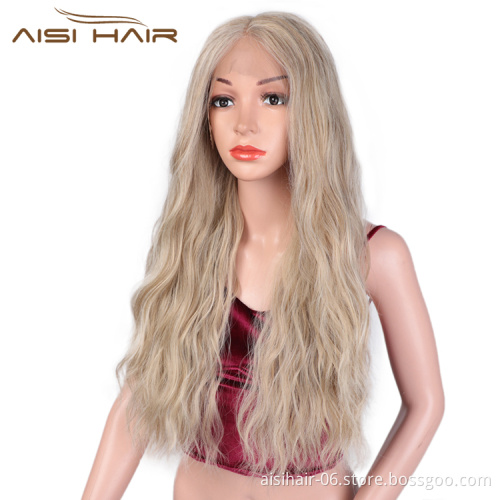 Aisi Hair Top Quality Long Wavy Blonde Wig Synthetic Lace Frontal Wig Body Wave Front Lace Hair Wigs For Black White Women